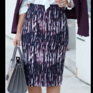 Abstract Print Midi Pencil Skirt – Burgundy & Navy